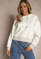 Biała Bluza z Kapturem Ozdobiona Ściągaczami i Metaliczną Nitką Ulisiela. Białe bluzy z kapturem damskie Renee, m, z jeansu. Za 69.99 zł.