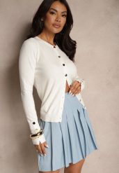Jasnoniebieska Rozkloszowana Spódnica z Bawełny z Plisami Delamira. Niebieskie spódniczki damskie Renee, l, bez wzorów, z bawełny, eleganckie, z podwyższonym stanem, mini, proste. Za 89.99 zł.