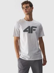 4F T-shirt regular z nadrukiem męski - biały 3XL. Białe t-shirty męskie 4f, m, bez wzorów, z bawełny, bez kołnierzyka. Za 59.99 zł.