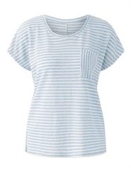 Oui Lniana koszulka w kolorze błękitno-białym rozmiar: 36. Białe bluzki damskie Oui, bez wzorów, ze lnu, bez kołnierzyka, bez ramiączek. Za 156.98 zł.