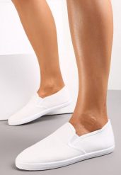 Białe Wsuwane Tenisówki Materiałowe Jaylisa. Białe trampki i tenisówki damskie Renee, bez wzorów, z materiału. Za 39.99 zł.