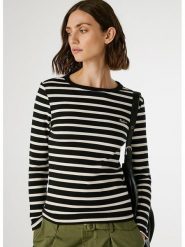 Pepe Jeans Koszulka "Bani" w kolorze kremowo-czarnym rozmiar: XL. Brązowe bluzki damskie Pepe Jeans, xl, bez wzorów, z jeansu, bez kołnierzyka, bez ramiączek. Za 131.12 zł.