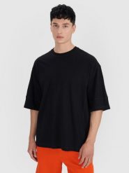 4F T-shirt oversize gładki męski - czarny S. Czarne t-shirty męskie 4f, m, bez wzorów, z bawełny, bez kołnierzyka. W wyprzedaży za 39.99 zł.