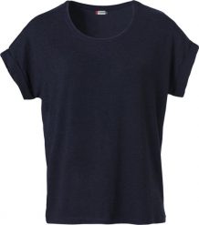 Clique T-shirt damski Katy miękki, luźny fason – dark navy. Niebieskie t-shirty damskie CLIQUE, l, bez wzorów, z elastanu, bez kołnierzyka. Za 124.69 zł.