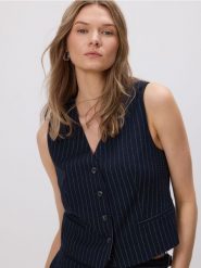 Garniturowa kamizelka z wiskozą - granatowy. Niebieskie kamizelki damskie Reserved, l, z tkaniny. Za 139.99 zł.