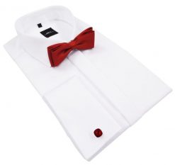 Biała koszula na spinki Mmer/ VILLARO 063-09. Białe koszule męskie Mmer / Villaro - Koszule męskie, m, bez wzorów, z bawełny, bez kołnierzyka, bez ramiączek. W wyprzedaży za 198.00 zł.