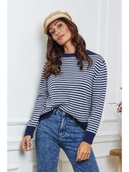 So Cachemire Sweter "Dweg" w kolorze granatowo-białym rozmiar: S. Niebieskie swetry klasyczne damskie So Cachemire, s, z kaszmiru, bez kołnierzyka. Za 187.99 zł.