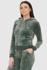 JUICY COUTURE Welurowa zielona bluza diamante hoodie. Zielone bluzy bez kaptura damskie Juicy Couture, s, z weluru. W wyprzedaży za 399.99 zł.