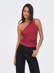 ONLY Top w kolorze bordowym rozmiar: M. Czerwone topy damskie Only, m, z aplikacjami, bez kołnierzyka. Za 85.95 zł.