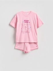 Bawełniana piżama dwuczęściowa - różowy. Czerwone piżamy damskie Reserved, l, bez wzorów, z bawełny, bez ramiączek. Za 99.99 zł.