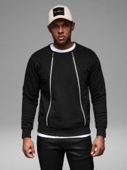 Męska bluza z ozdobnymi zamkami z przodu – czarna V1 OM-SSNZ-0187 - XXL. Czarne bluzy bez kaptura męskie Ombre Clothing, l, z bawełny. Za 113.99 zł.