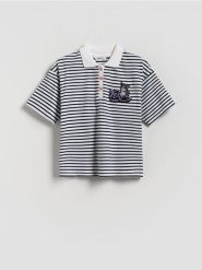T-shirt polo w paski Kuromi - wielobarwny. Koszulki dziewczęce Reserved, bez wzorów, z bawełny, bez ramiączek. W wyprzedaży za 32.99 zł.