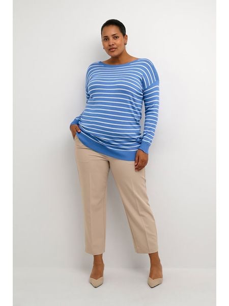 KAFFE curve Sweter w kolorze niebiesko-białym rozmiar: XL. Niebieskie swetry klasyczne damskie KAFFE curve, xl, bez kołnierzyka. Za 75.34 zł.