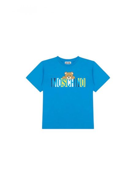 T-shirt Moschino HMM050 LAA02 41047 Turchese. Niebieskie t-shirty męskie MOSCHINO, l, bez wzorów, z materiału, bez kołnierzyka. Za 447.05 zł.