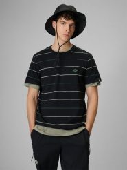 4F T-shirt regular z nadrukiem męski - czarny L. Czarne t-shirty męskie 4f, l, bez wzorów, z dzianiny, bez kołnierzyka. Za 89.99 zł.