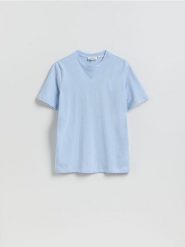 T-shirt regular fit z lnem - jasnoniebieski. Niebieskie t-shirty męskie Reserved, l, bez wzorów, z bawełny, bez kołnierzyka. Za 119.99 zł.