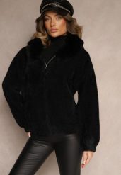 Czarna Bluza Rozpinana z Wełną i Wiskozą Ozdobiona Futerkiem Vesalttia. Czarne bluzy bez kaptura damskie Renee, l, z jeansu. Za 159.99 zł.