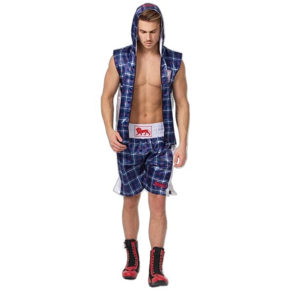 Szorty bokserskie Lonsdale Spaxton. Niebieskie szorty męskie Lonsdale, z satyny, bez kołnierzyka. Za 294.50 zł.