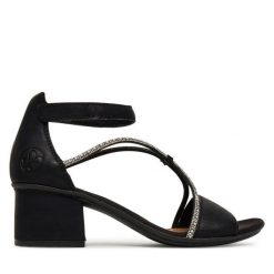Sandały Rieker. Czarne sandały damskie Rieker, bez wzorów, bez obcasa, na słupku. Za 319.99 zł.