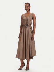 Marella Sukienka letnia Alcool 2613221015 Beżowy Regular Fit. Brązowe sukienki damskie Marella, na lato, bez wzorów, z acetatu, bez kołnierzyka, bez ramiączek. Za 1,269.00 zł.