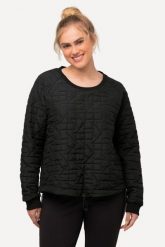 Damskie bluza pikowany wzór lamówka okrągły dekolt długi rękaw. Czarne bluzy z kapturem damskie Ulla Popken, plus size, z acetatu. Za 279.99 zł.