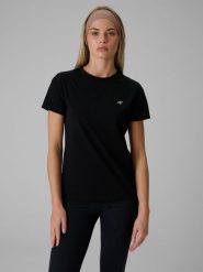 4F T-shirt regular gładki damski - czarny XS. Czarne t-shirty damskie 4f, uniwersalny, bez wzorów, z bawełny, bez kołnierzyka. Za 49.99 zł.