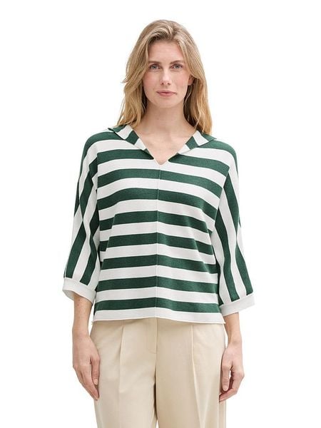 Tom Tailor Bluzka w kolorze ciemnozielono-kremowym rozmiar: XL. Brązowe bluzki damskie Tom Tailor, xl, bez wzorów, z bawełny, bez kołnierzyka, bez ramiączek. Za 113.90 zł.