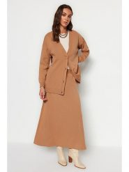 Trendyol 2-częściowy zestaw w kolorze jasnobrązowym rozmiar: XL. Brązowe kardigany damskie Trendyol, xl, bez wzorów. Za 121.99 zł.