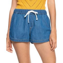 Spodenki turystyczne damskie Roxy New Impossible Denim jeansowe. Niebieskie szorty damskie Roxy, bez wzorów, z bawełny, sportowe. W wyprzedaży za 116.00 zł.