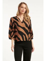 Smashed Lemon Bluzka w kolorze jasnobrązowo-czarnym rozmiar: 3XL. Brązowe bluzki damskie Smashed Lemon, xl, bez wzorów, bez kołnierzyka, bez ramiączek. Za 104.99 zł.