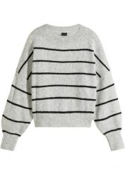 Sweter w paski. Czarne swetry klasyczne damskie bonprix, bez kołnierzyka. Za 107.99 zł.