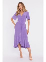 Made of emotion Sukienka w kolorze fioletowym rozmiar: L. Różowe sukienki damskie Made Of Emotion, l, bez wzorów, bez kołnierzyka, bez ramiączek, midi, kopertowe. Za 234.99 zł.