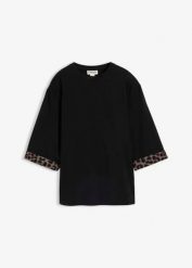 Bluza z mieszanki bawełny, z nadrukiem panterki. Czarne bluzy bez kaptura damskie bonprix, z bawełny. Za 82.99 zł.