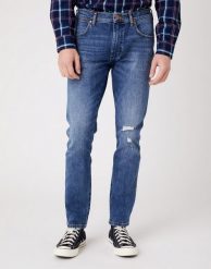 WRANGLER LARSTON MĘSKIE SPODNIE JEANSOWE DARK INDIGO W18S59X1E 112324510. Niebieskie spodnie materiałowe męskie Wrangler, bez wzorów, z jeansu. Za 239.99 zł.