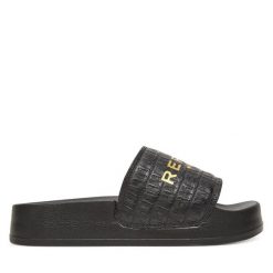 Klapki REPLAY. Czarne klapki damskie Replay, bez wzorów, bez obcasa. Za 219.99 zł.
