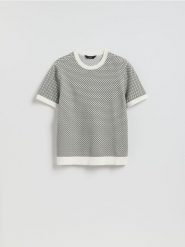 Strukturalny sweter z krótkim rękawem - jasnoszary. Szare swetry męskie Reserved, l, bez wzorów, z bawełny, bez kołnierzyka. Za 99.99 zł.