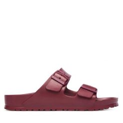 Klapki Birkenstock. Czerwone klapki damskie Birkenstock, bez wzorów, bez obcasa. Za 249.99 zł.