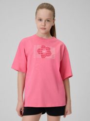 4F T-shirt loose z nadrukiem dziewczęcy - różowy 164 (13-14 lat). Czerwone koszulki dziewczęce 4f, bez wzorów, z bawełny, bez ramiączek. Za 49.99 zł.