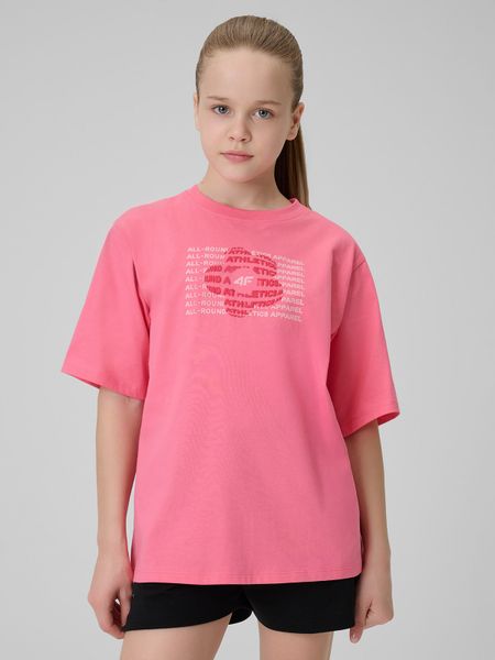 4F T-shirt loose z nadrukiem dziewczęcy - różowy 164 (13-14 lat). Czerwone koszulki dziewczęce 4f, bez wzorów, z bawełny, bez ramiączek. Za 49.99 zł.