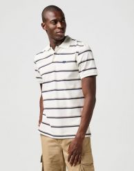 MESKA KOSZULKA WRANGLER STRIPE POLO SHIRT WHITE 112362828. Białe koszulki polo męskie Wrangler, xl, bez wzorów, bez ramiączek. Za 99.99 zł.