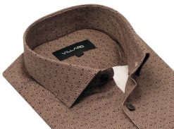 Brązowa / miedziana koszula męska VILLARO N015. Brązowe koszule męskie Mmer / Villaro - Koszule męskie, m, bez wzorów, z bawełny, bez kołnierzyka, bez ramiączek. W wyprzedaży za 198.00 zł.