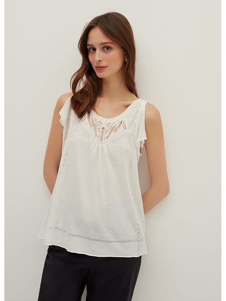 STEFANEL Top w kolorze kremowym rozmiar: L. Brązowe topy damskie Stefanel, l, bez wzorów, z koronki, bez kołnierzyka. Za 140.53 zł.