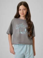 4F T-shirt loose crop top z nadrukiem dziewczęcy - szary 158/164 (12-14 lat). Szare koszulki dziewczęce 4f, bez wzorów, z bawełny, bez ramiączek. Za 49.99 zł.