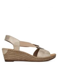 Rieker Sandały 624H6-60 Beżowy. Brązowe sandały damskie Rieker, bez wzorów, ze skóry, bez obcasa, na koturnie. Za 289.99 zł.