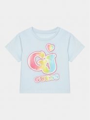 Guess T-Shirt K4RI28 K8HM0 Błękitny Boxy Fit. Niebieskie koszulki dziewczęce Guess, z aplikacjami, z bawełny, bez ramiączek. Za 109.99 zł.