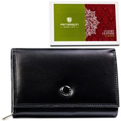 Portfel skórzany Peterson PTN D15-NGV czarny. Czarne portfele damskie Peterson, bez wzorów. Za 87.99 zł.