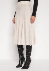 Beżowa Rozkloszowana Plisowana Spódnica Dzianinowa Tussana. Brązowe spódniczki damskie Born2be, l, bez wzorów, z dzianiny, biznesowe, z podwyższonym stanem, midi, proste. Za 79.99 zł.