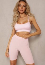 Jasnoróżowe Sportowe Szorty Kolarki Prążkowane High Waist Steiama. Czerwone spodenki sportowe damskie Renee, l, z materiału, do biegania. Za 24.99 zł.