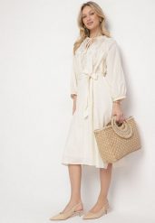 Beżowa Bawełniana Sukienka Boho z Haftem i Wiązanym Paskiem Gonisea. Brązowe sukienki damskie Born2be, na co dzień, na lato, m, bez wzorów, z bawełny, boho, bez kołnierzyka, bez ramiączek, midi. W wyprzedaży za 159.99 zł.