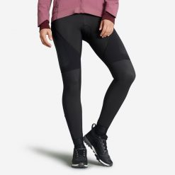 Spodnie rowerowe MTB damskie Rockrider zimowe. Czarne spodnie materiałowe damskie ROCKRIDER, bez wzorów, z materiału, z podwyższonym stanem. Za 119.99 zł.